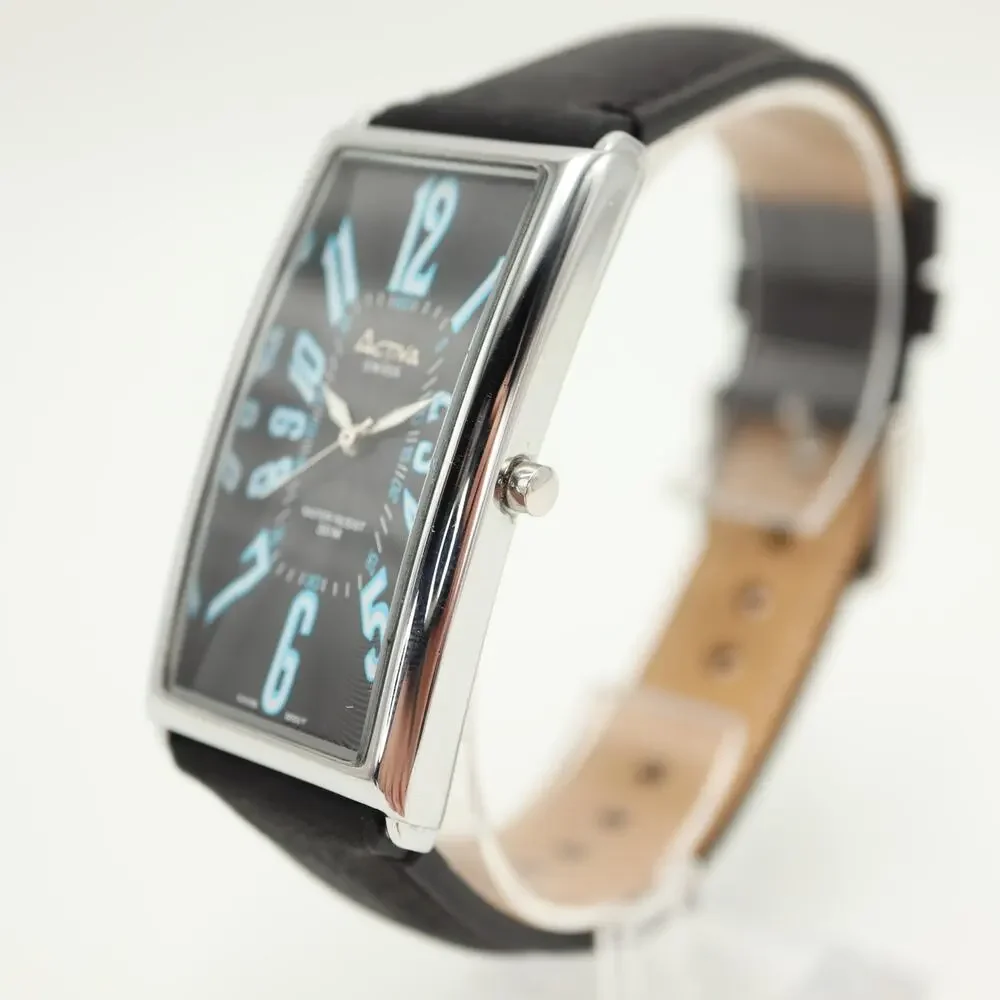 Activa Swiss Black Blue Tall Tank 26mm Unisex Watch Leather Strap w New Battery